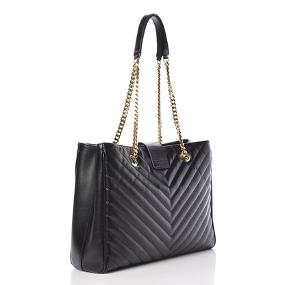 Saint Laurent Grain De Poudre Matelasse Chevron Monogram Shopping Bag Black 3 of 13