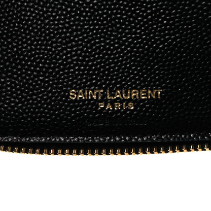 Saint Laurent Grain De Poudre Matelasse Chevron Monogram Compact Zip Around Wallet Black 6 of 9