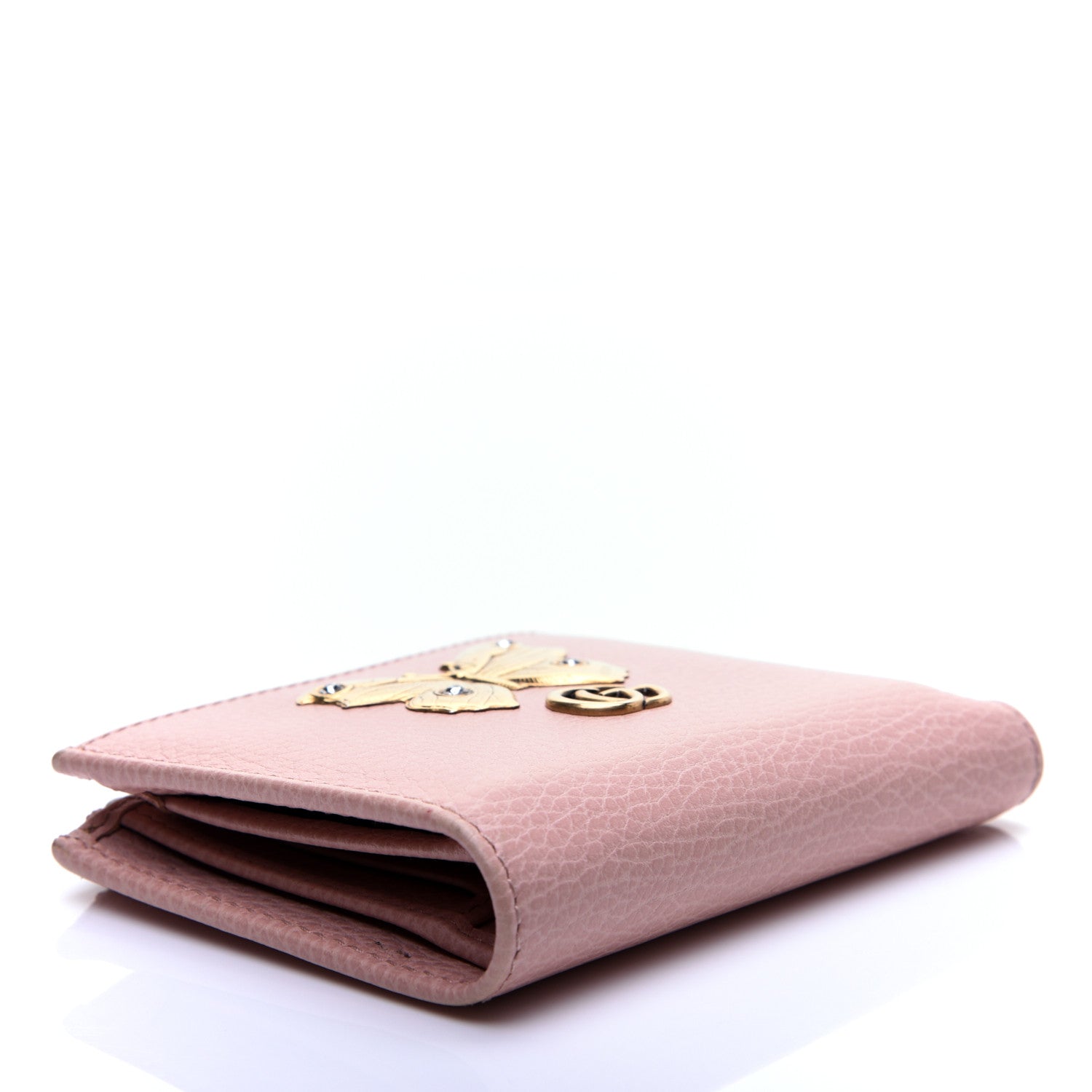 Gucci Pebbled Calfskin Butterfly Card Case Wallet Perfect Pink 4 of 12