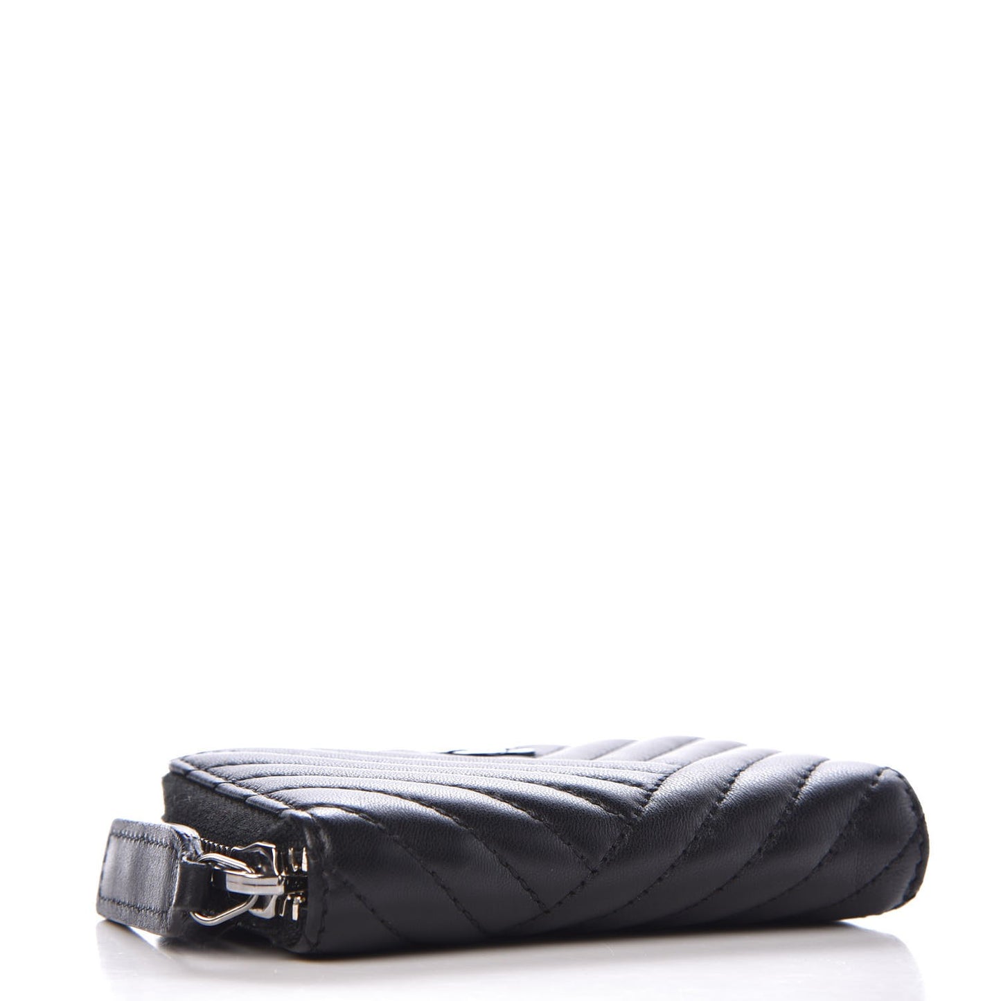 Lambskin Quilted Crossing Zip Around Coin Purse Black