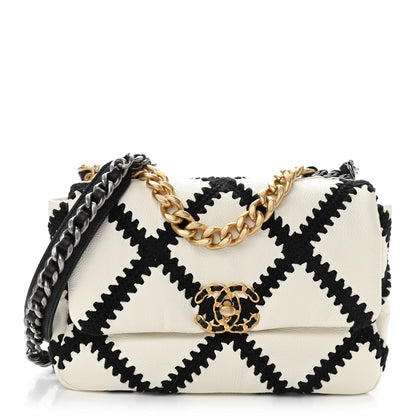 Chanel Calfskin Crochet Medium Chanel 19 Flap White Black 1 of 11