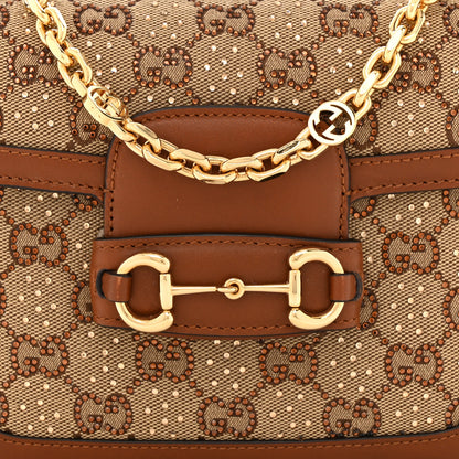 Gucci New Canvas Charisma Calfskin Crystal GG Monogram Mini Horsebit 1955 Shoulder Bag Camel Ebony 8 of 10