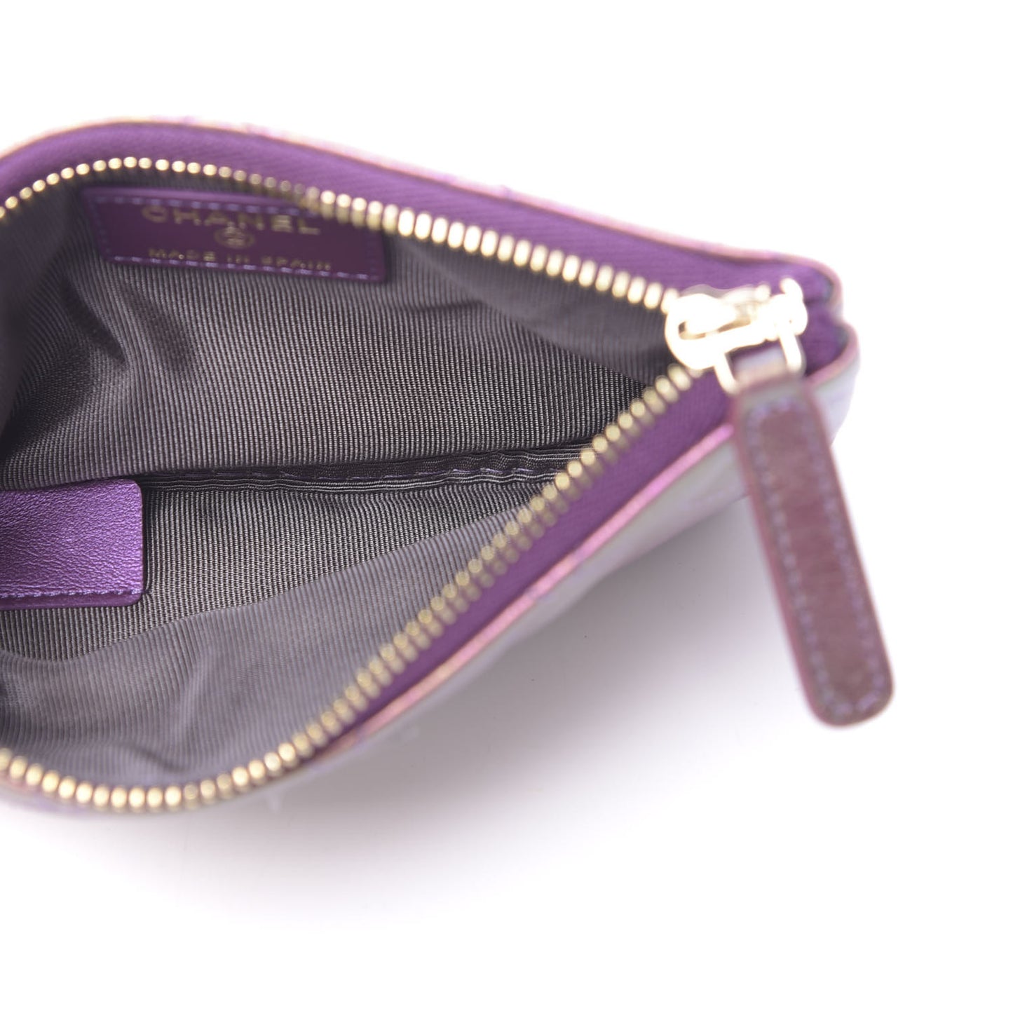 Iridescent Lambskin Quilted Small Cosmetic Case Purple
