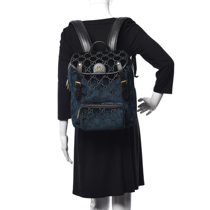 Gucci Velvet GG Monogram Textured Calfskin Web Small Double Buckle Backpack Blue Beige Black 2 of 11