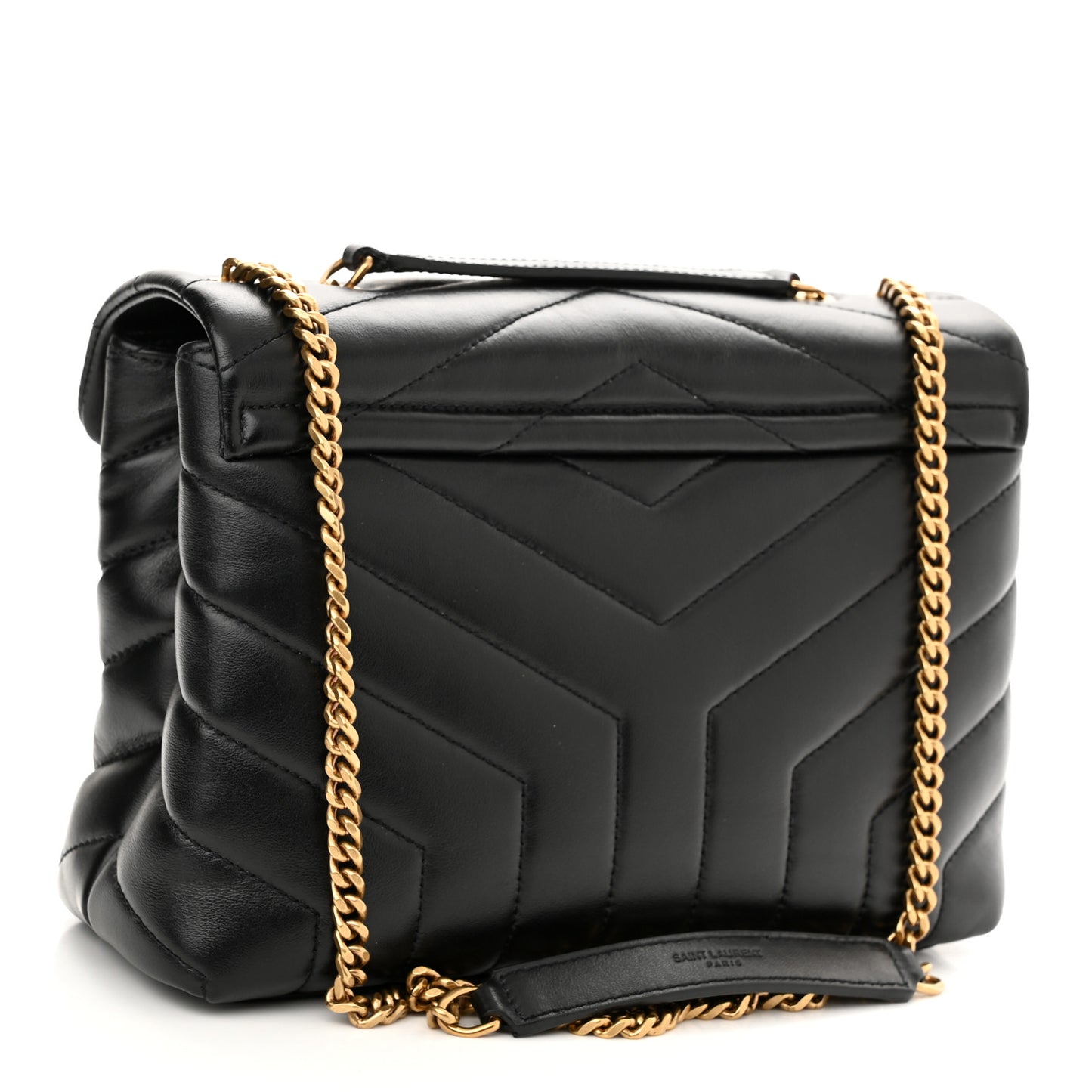 Calfskin Y Quilted Monogram Small Loulou Chain Satchel Black