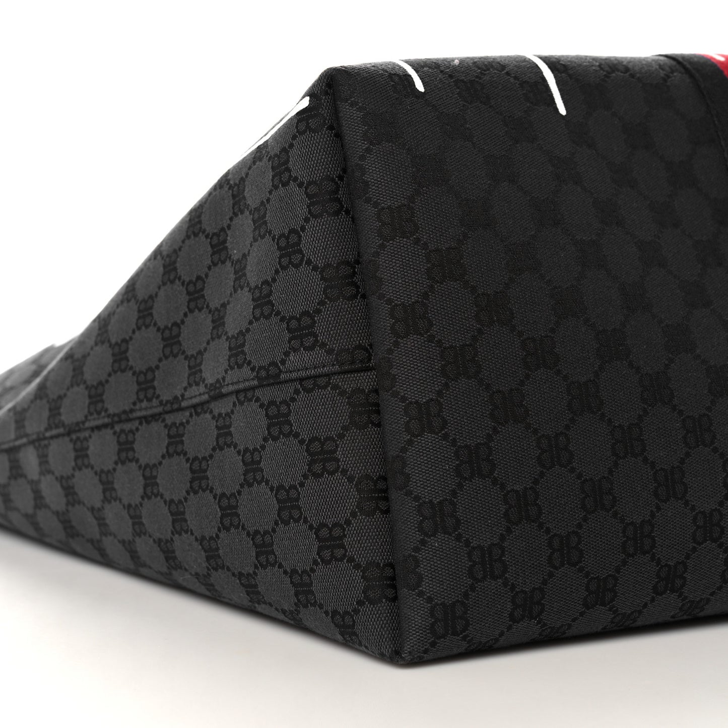X BALENCIAGA BB Monogram Web Graffiti Large Ophidia Shopping Tote Black