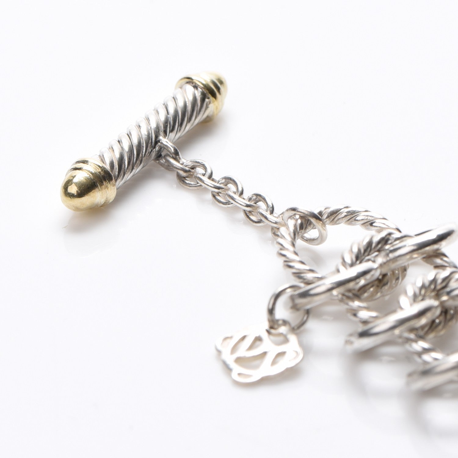 David Yurman Sterling Silver 18K Yellow Gold Atlas Chainmail Link Bracelet 5 of 6