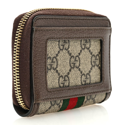 Gucci GG Supreme Monogram Textured Dollar Calfskin Web Ophidia Zip Around Card Case Wallet Beige Ebony New Acero 3 of 6
