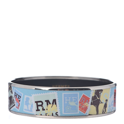Hermes Enamel Printed Wide De Passage a Paris Bracelet 70 Turquoise 1 of 4