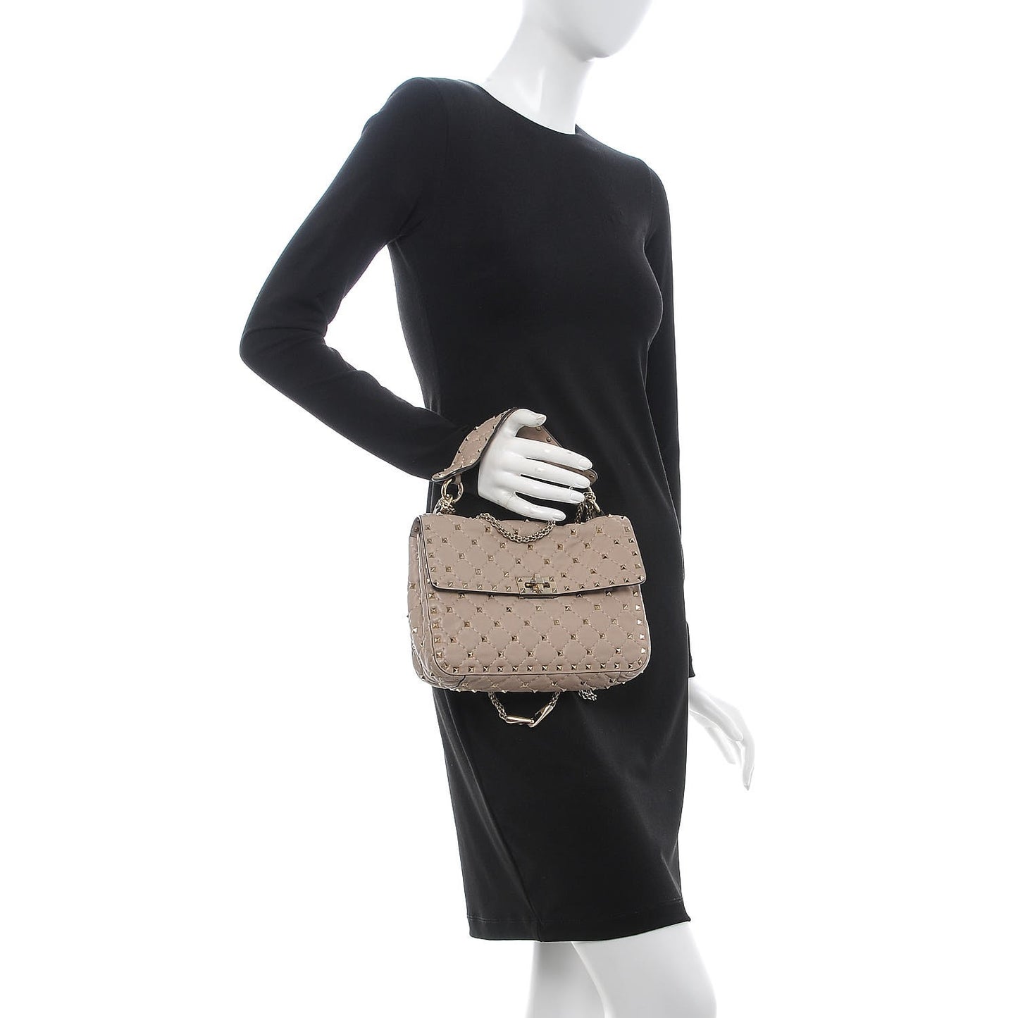 Lambskin Medium Rockstud Spike Shoulder Bag Poudre