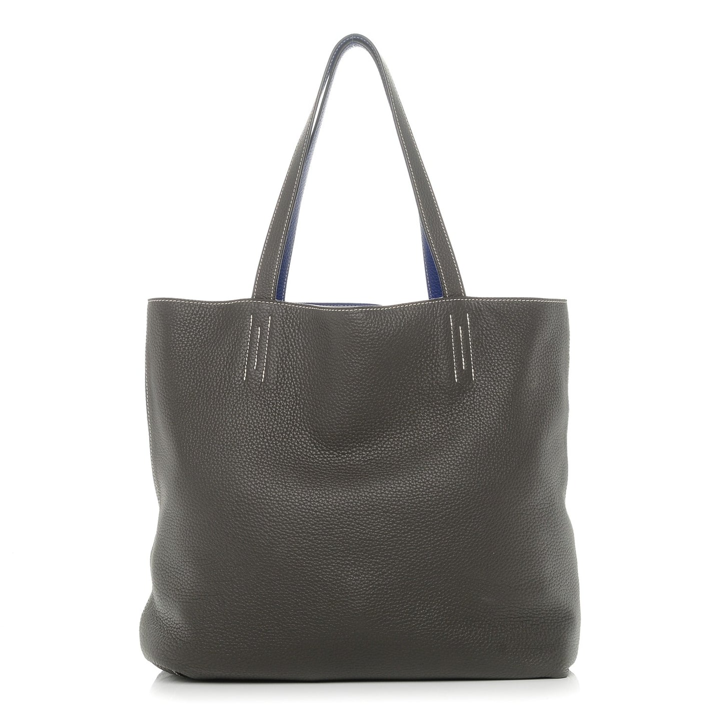 Taurillon Clemence Double Sens 45 Reversible Tote Graphite Bleu Electrique