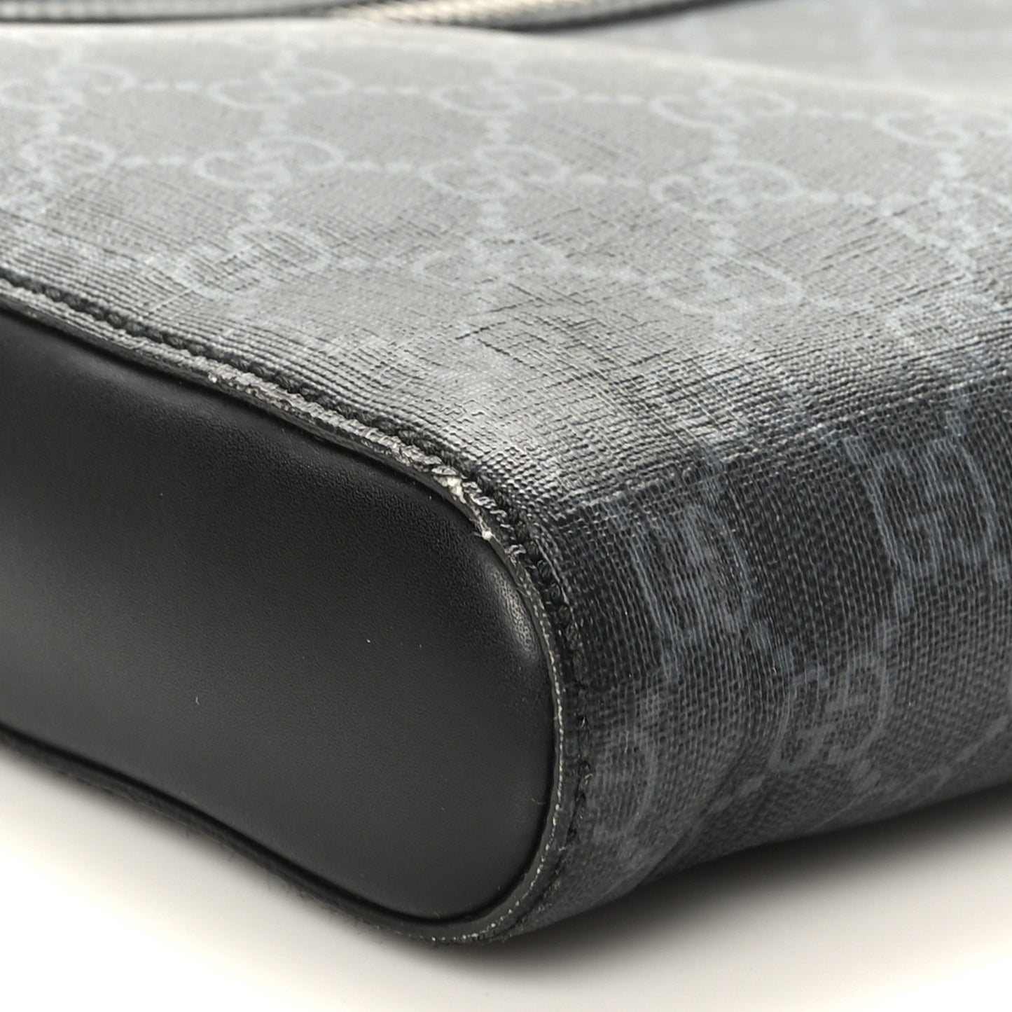 GG Supreme Monogram Appia Calfskin Web Flat Messenger Bag Black Grey