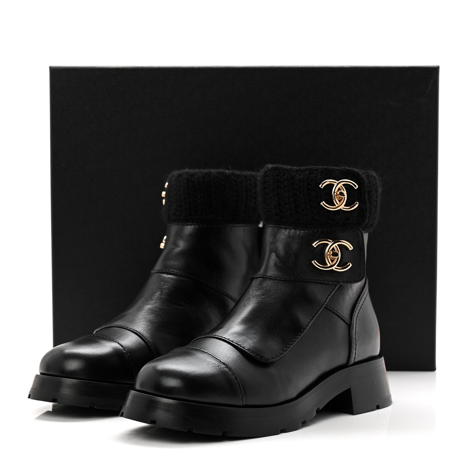 Chanel Calfskin Knit CC Short Boots 38 Black 10 of 10