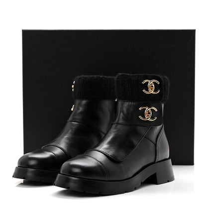 Chanel Calfskin Knit CC Short Boots 38 Black 10 of 10