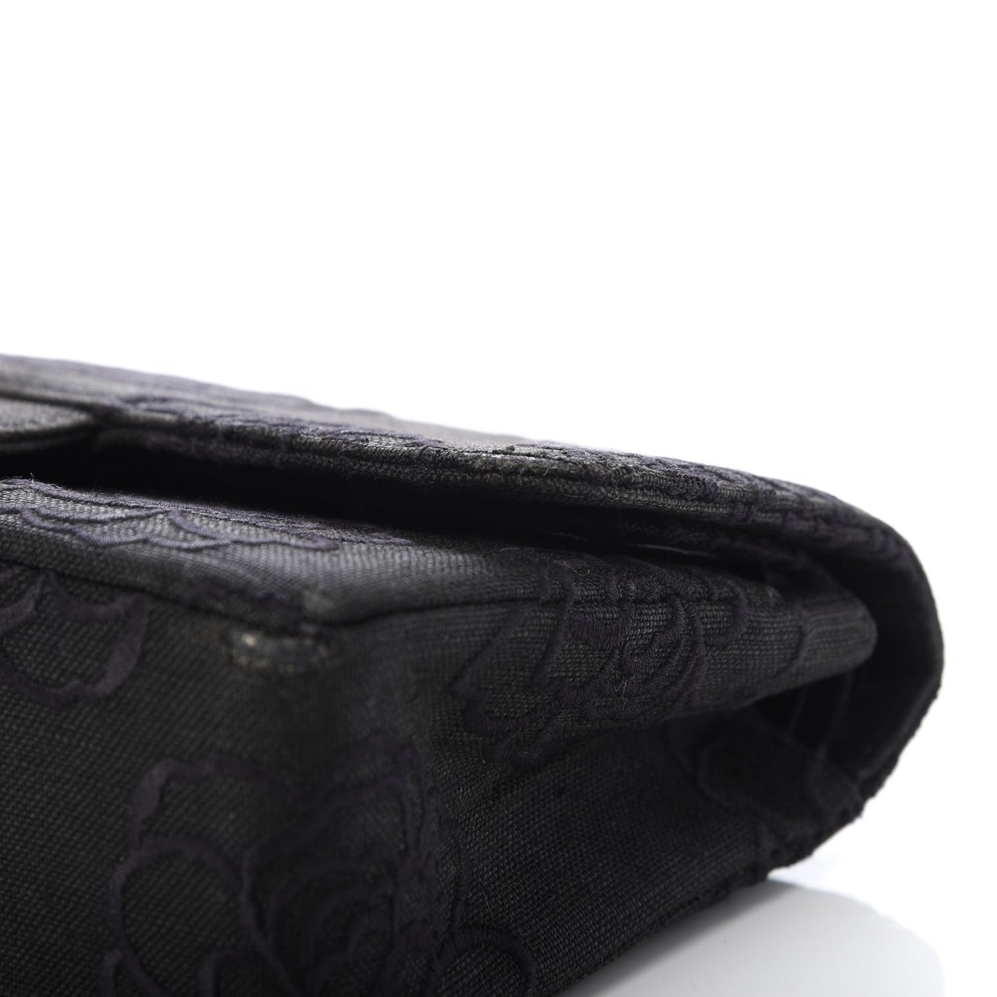 Canvas Camellia Embroidered Medium Double Flap Black