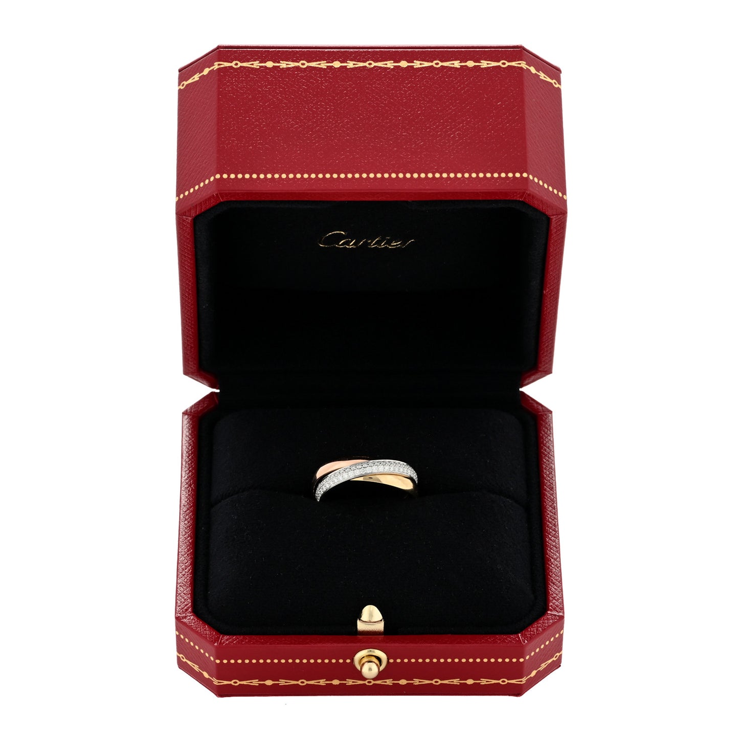 18K White Yellow Pink Gold Diamond Small Trinity Paved Ring 53 6.5