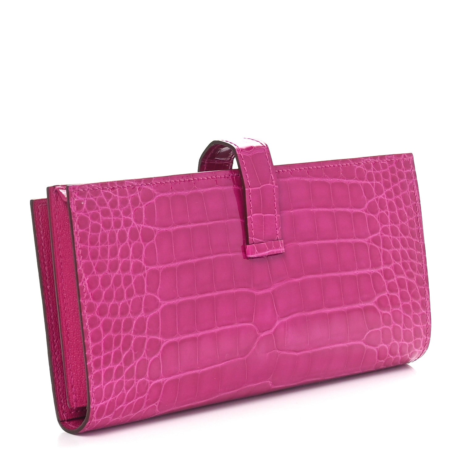 Hermes Shiny Alligator Bearn Wallet Rose Pourpre 3 of 11