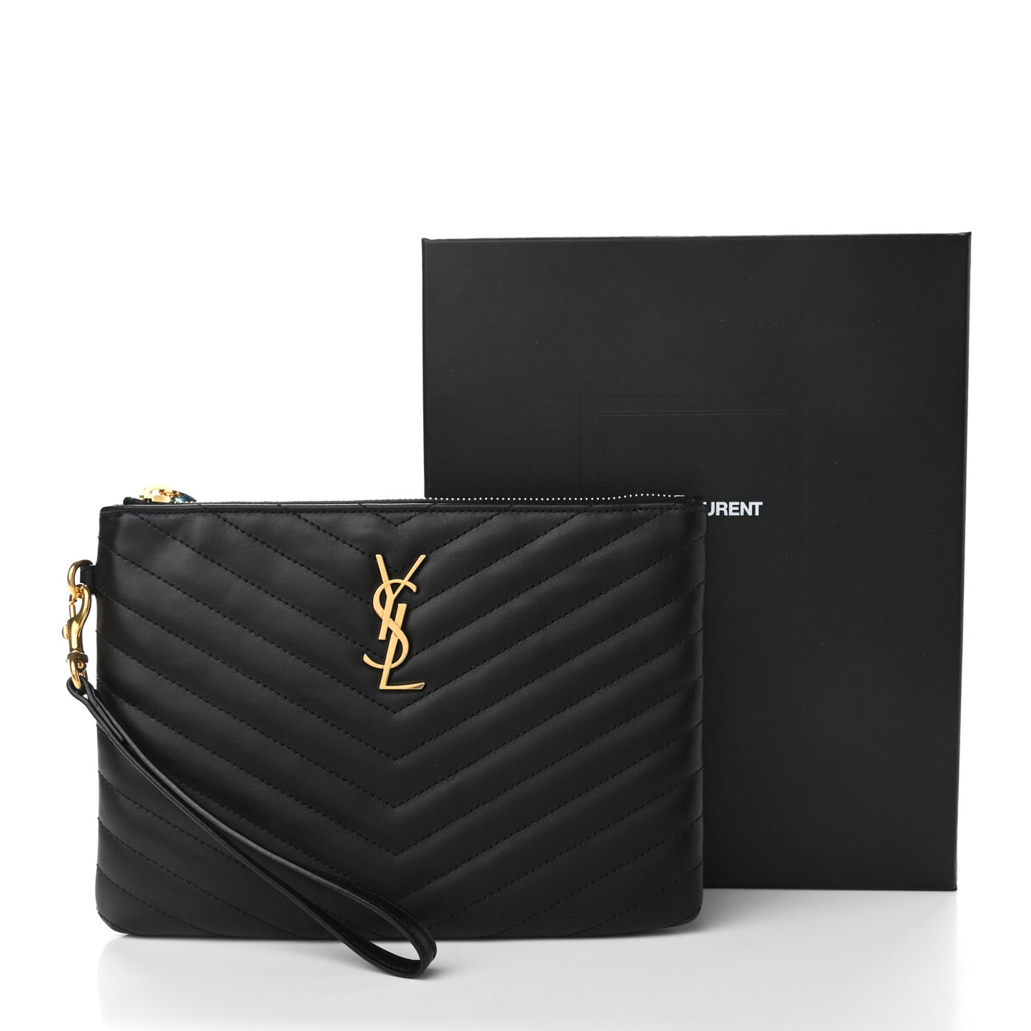 Calfskin Matelasse Chevron Monogram A5 Wristlet Black