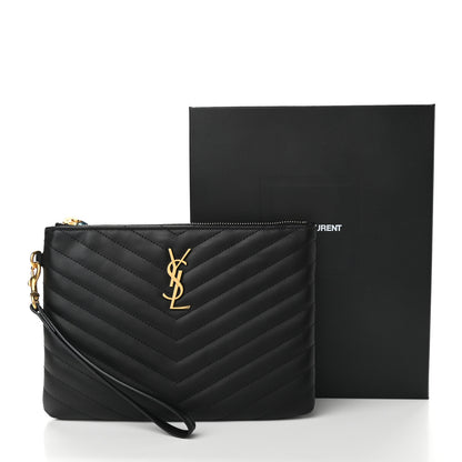 Saint Laurent Calfskin Matelasse Chevron Monogram A5 Wristlet Black 11 of 11