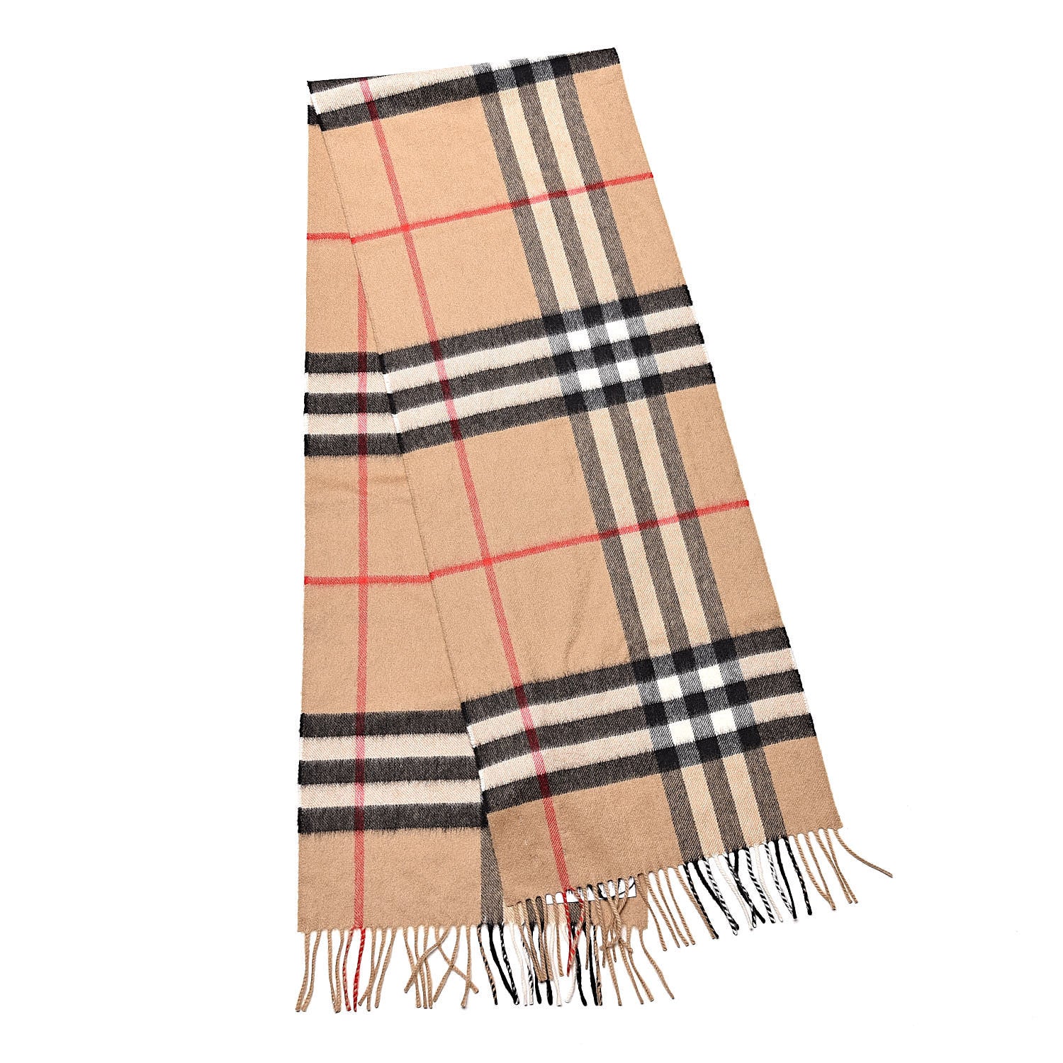 Burberry Cashmere Giant Check Fringe Scarf Archive Beige 3 of 5