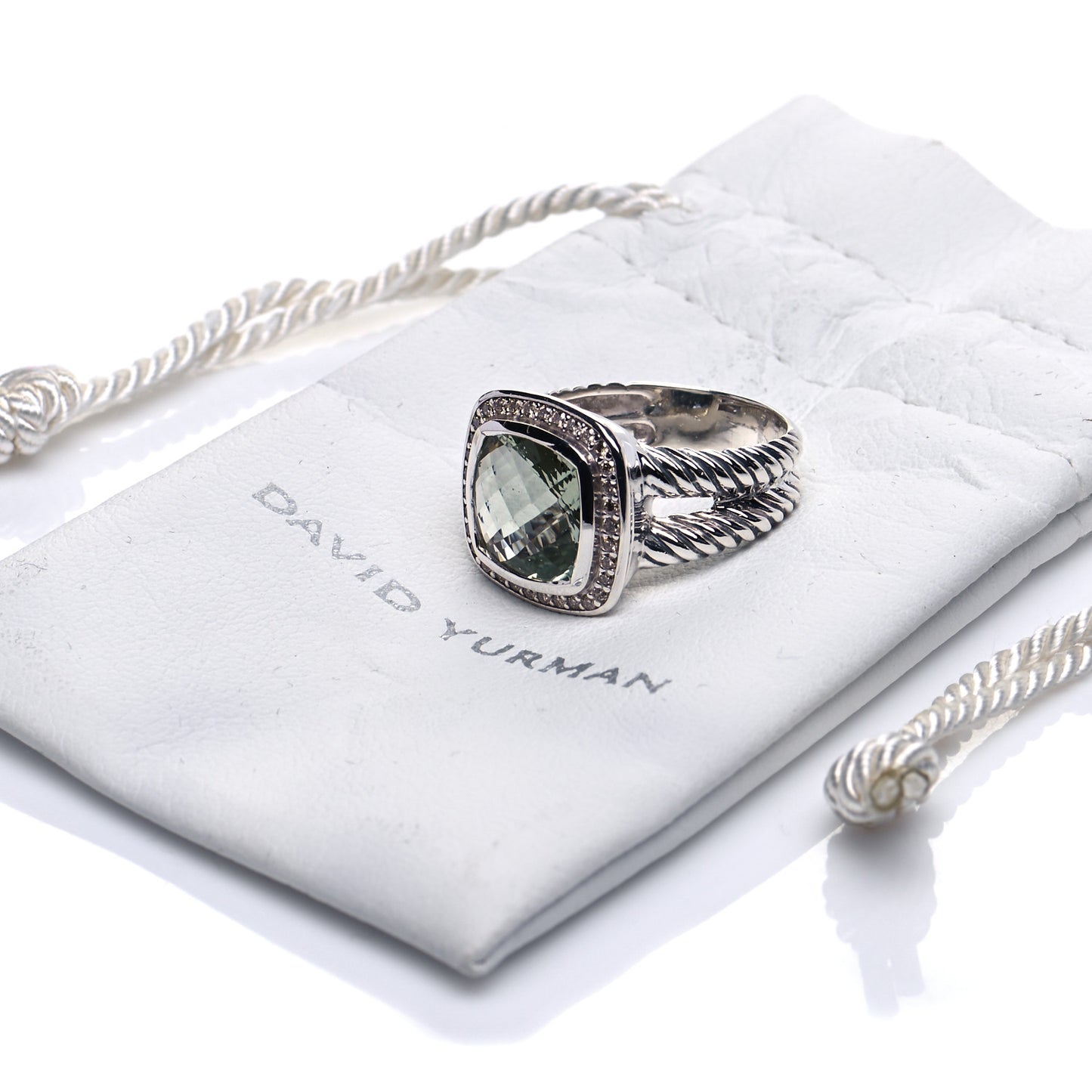 Sterling Silver Diamond Prasiolite 11mm Albion Ring 55 7.25