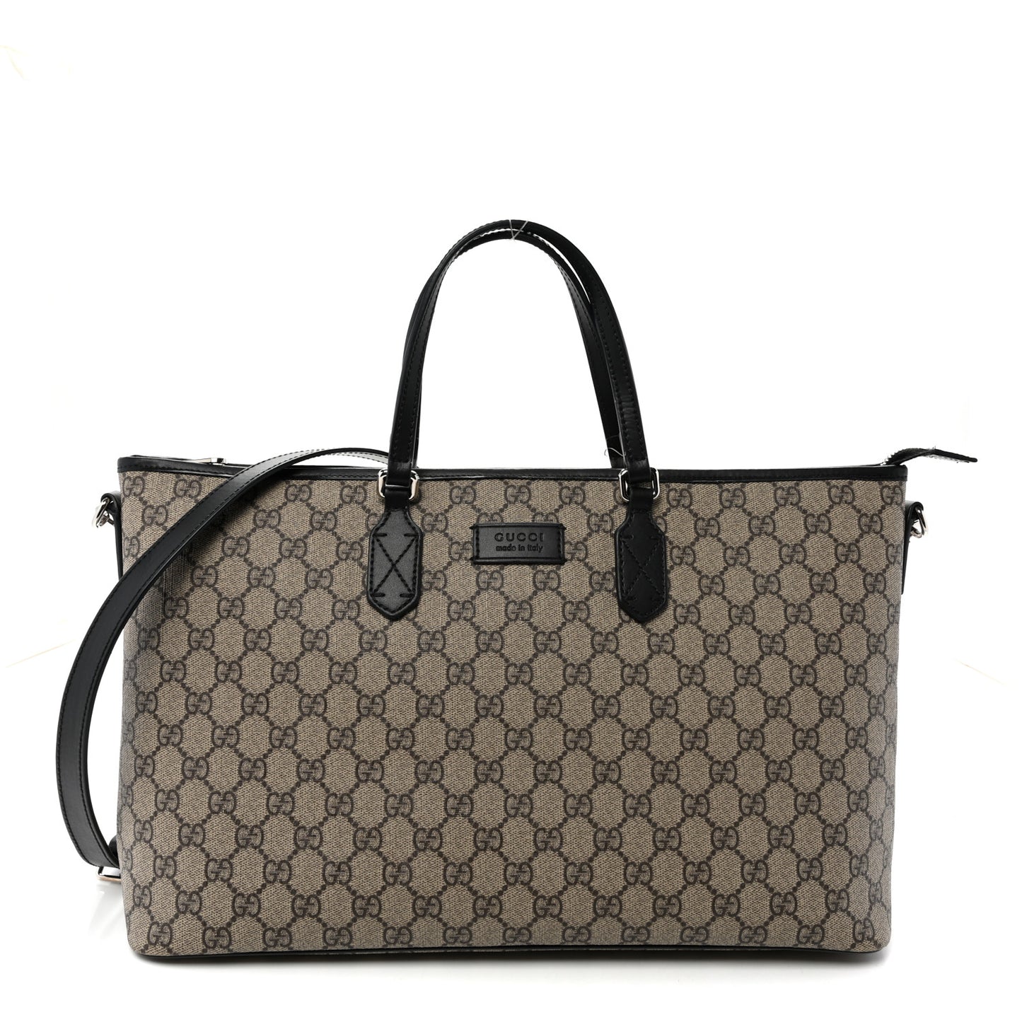 GG Supreme Monogram Medium Zippered Tote Black