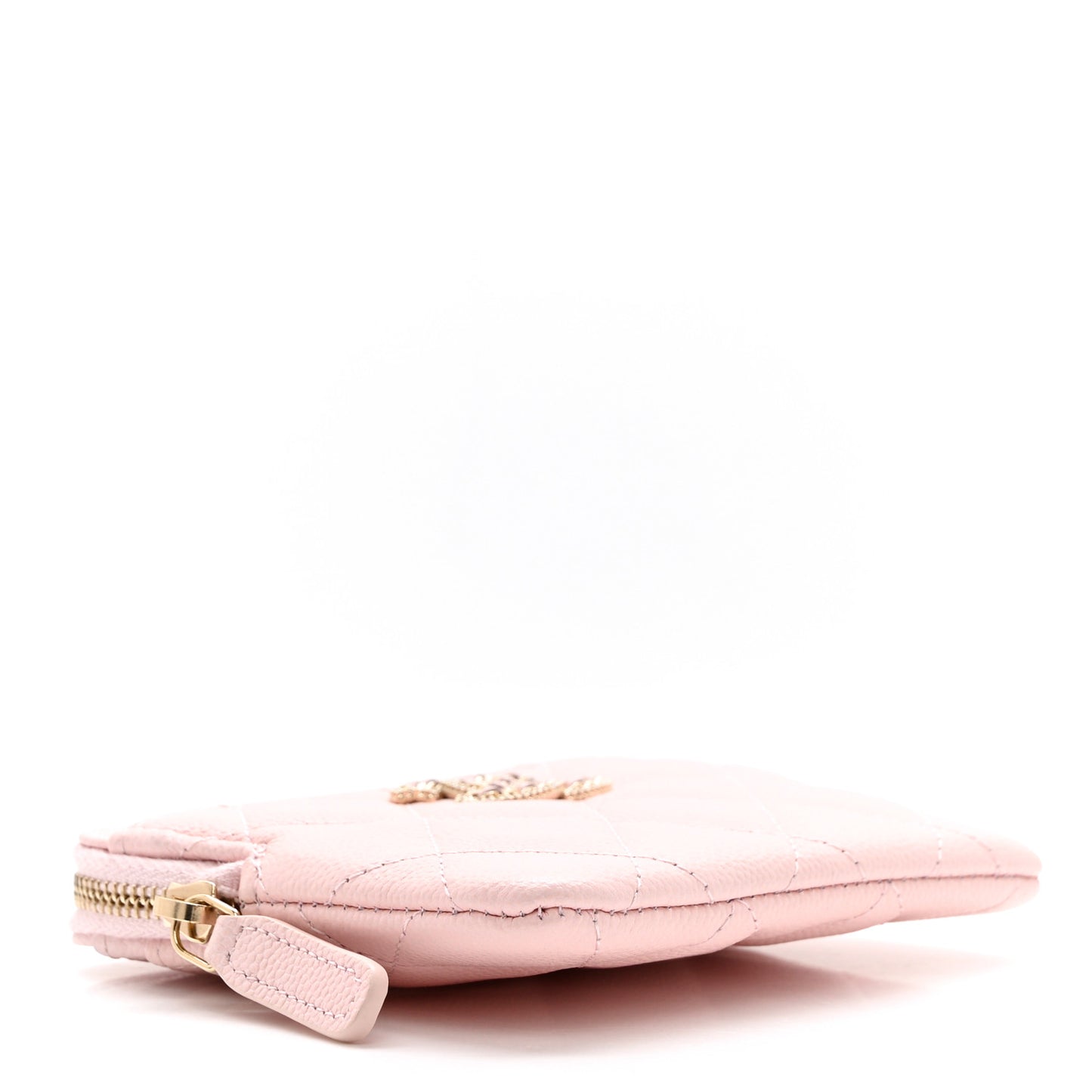 Caviar Quilted Crystal Zip Card Holder Wallet Light Pink