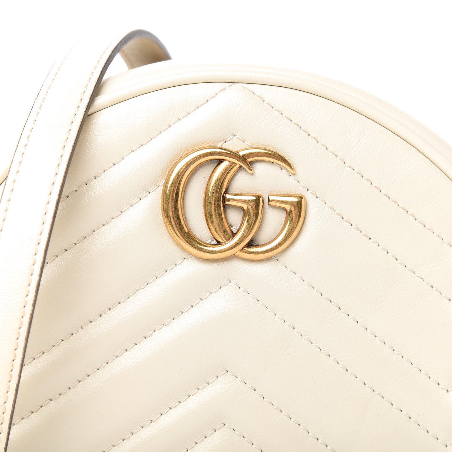 Calfskin Matelasse Mini GG Marmont Round Shoulder Bag White