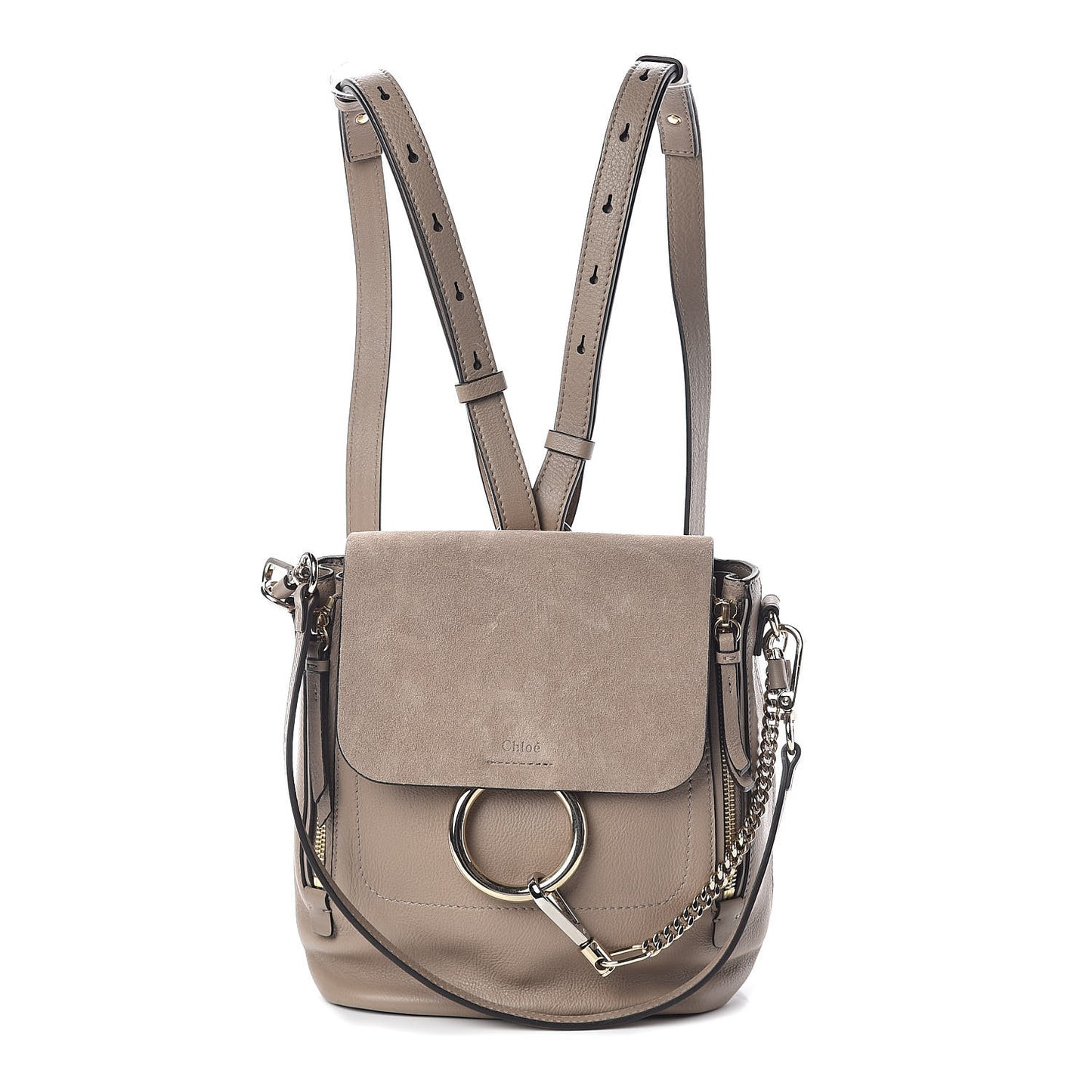 Suede Calfskin Small Faye Backpack Motty Grey