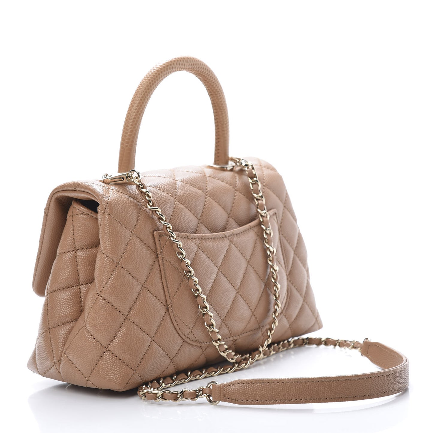 Caviar Quilted Lizard Embossed Mini Coco Handle Flap Brown
