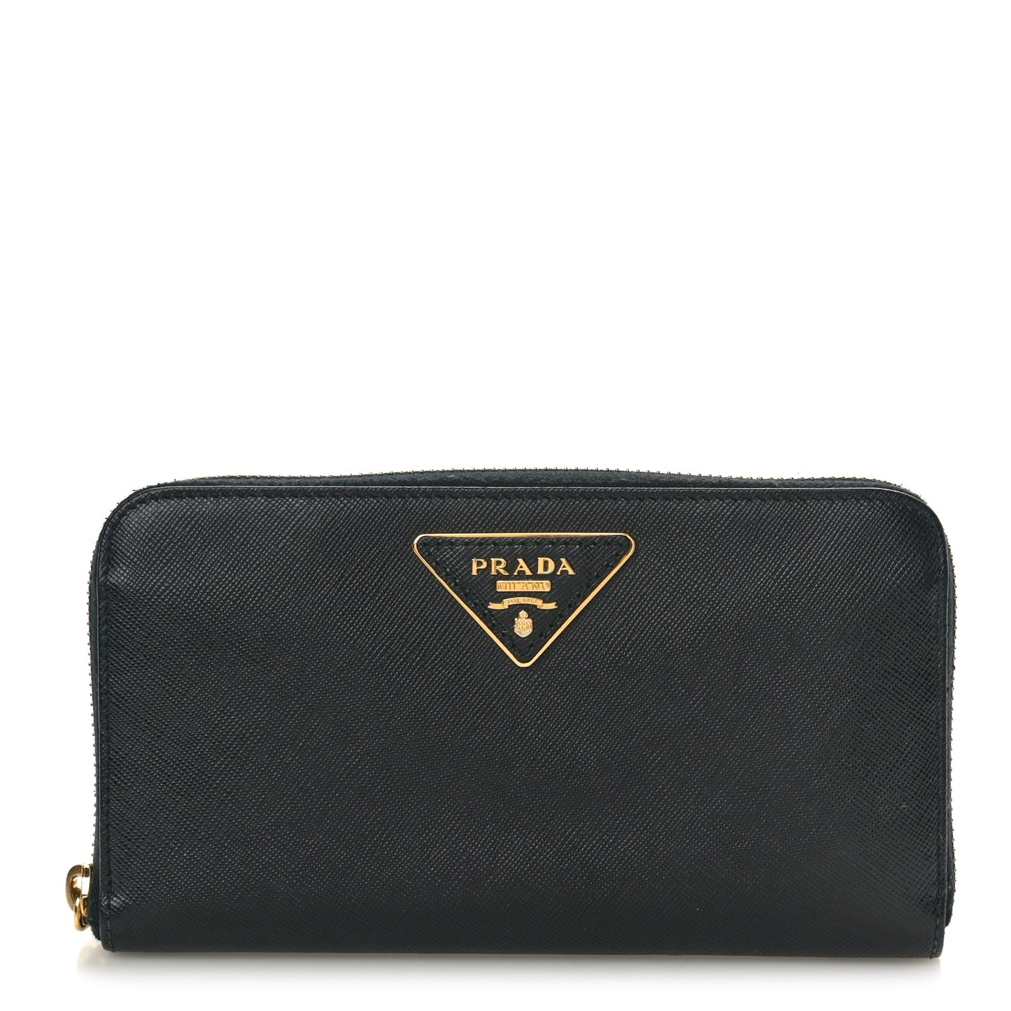 Saffiano Triangle Zip Around Wallet Black