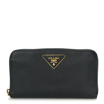 Prada Saffiano Triangle Zip Around Wallet Black 1 of 8