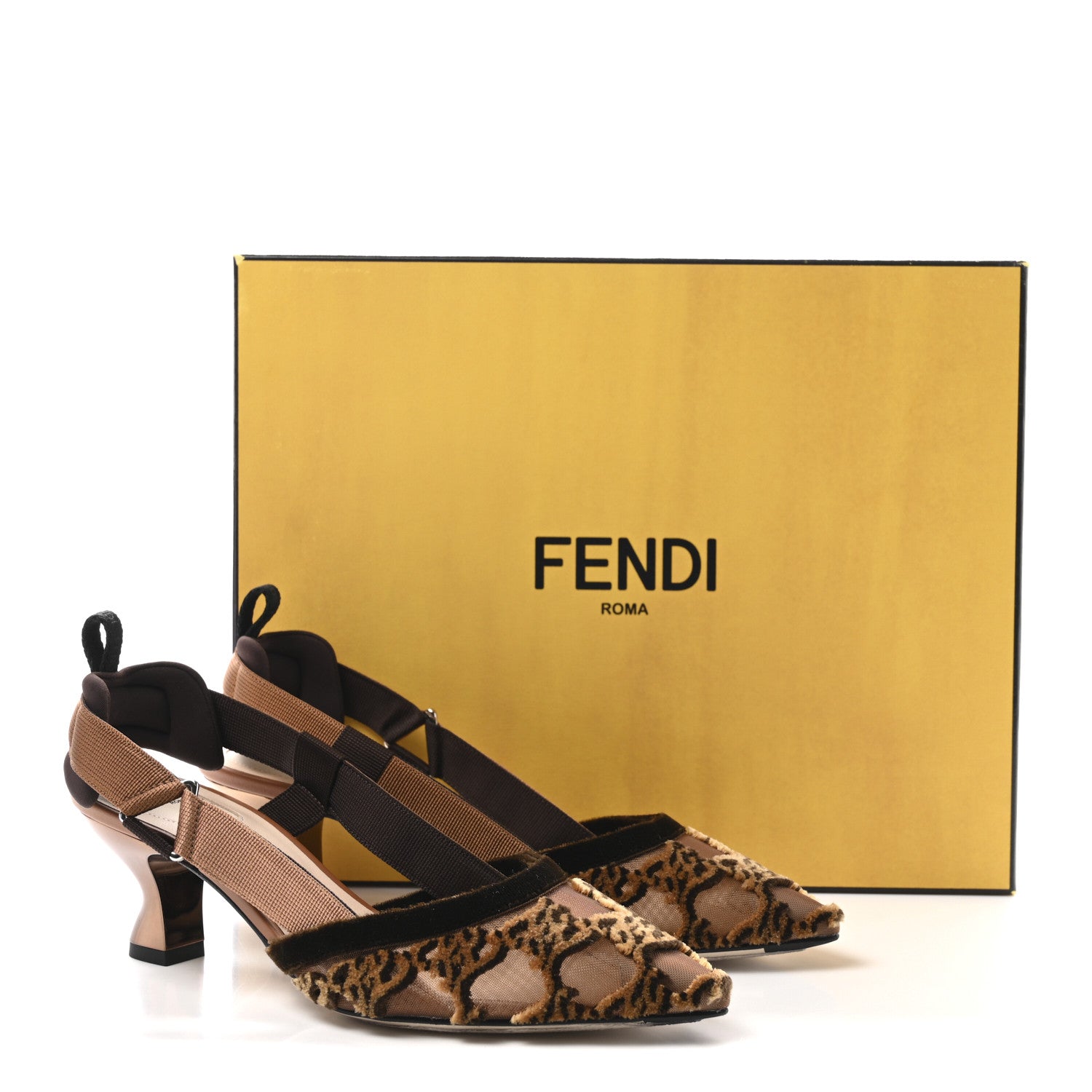 Fendi Mesh Velvet Karligraphy Colibri 55mm Slingback Pumps 35.5 Nocciola 9 of 9