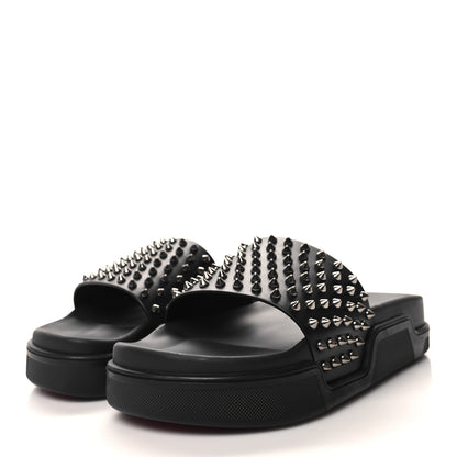 Christian Louboutin Calfskin Studded Mens Pool Fun Platform Flat Slide Sandals 43 Black 3 of 8