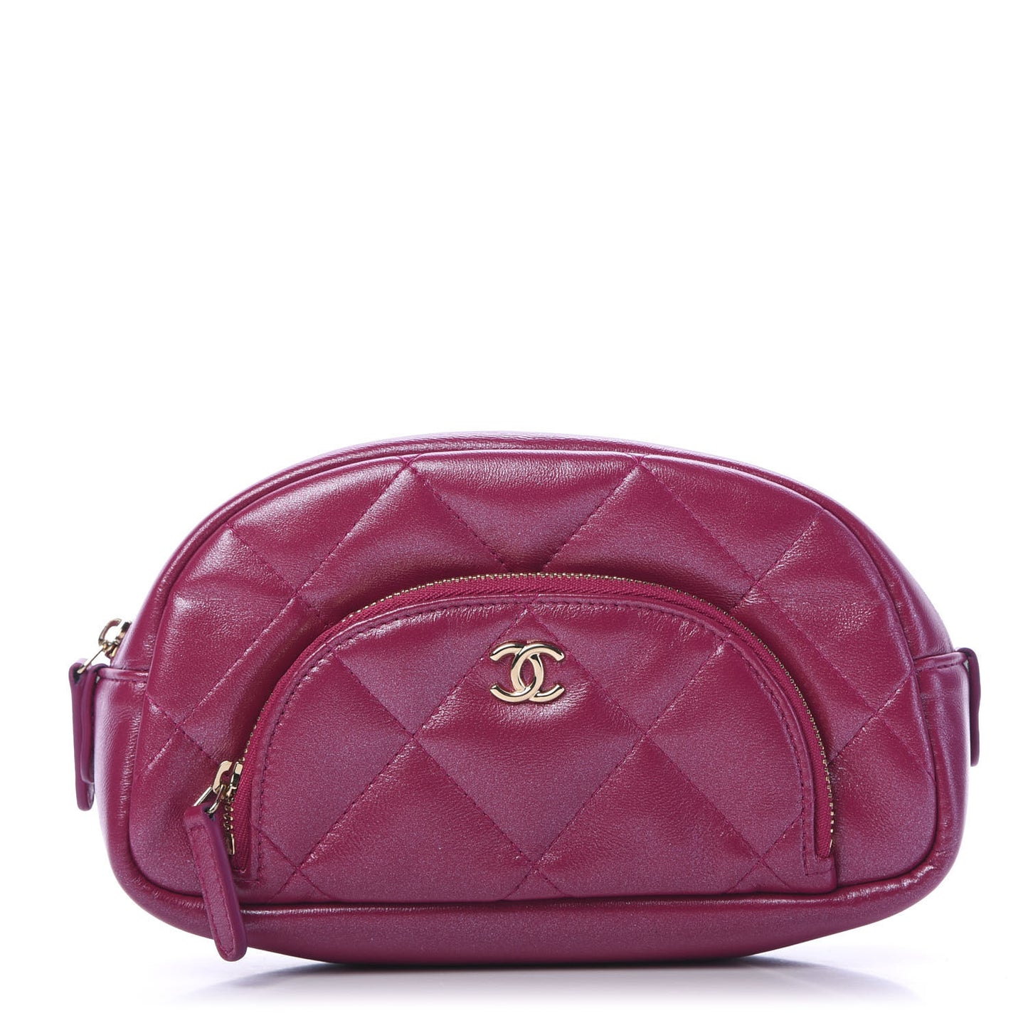 Metallic Lambskin Quilted Pouch Dark Pink