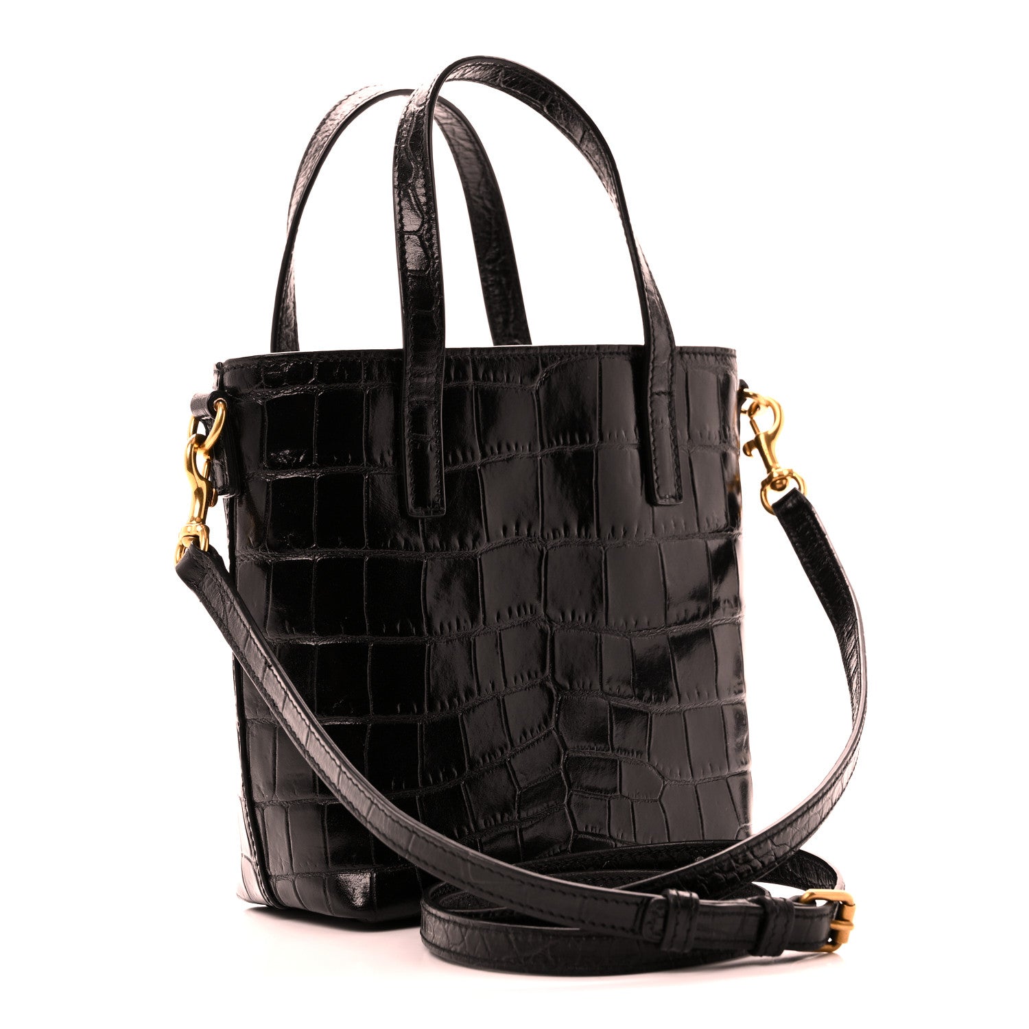 Saint Laurent Calfskin Crocodile Embossed Paris Mini Toy Shopper Tote Black 3 of 10