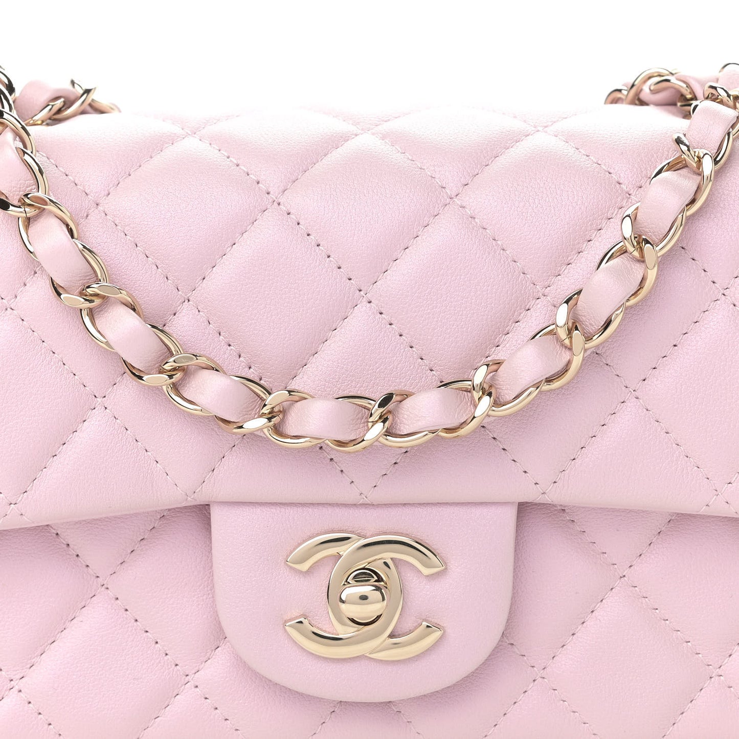 Iridescent Calfskin Quilted Mini Rectangular Flap Light Pink