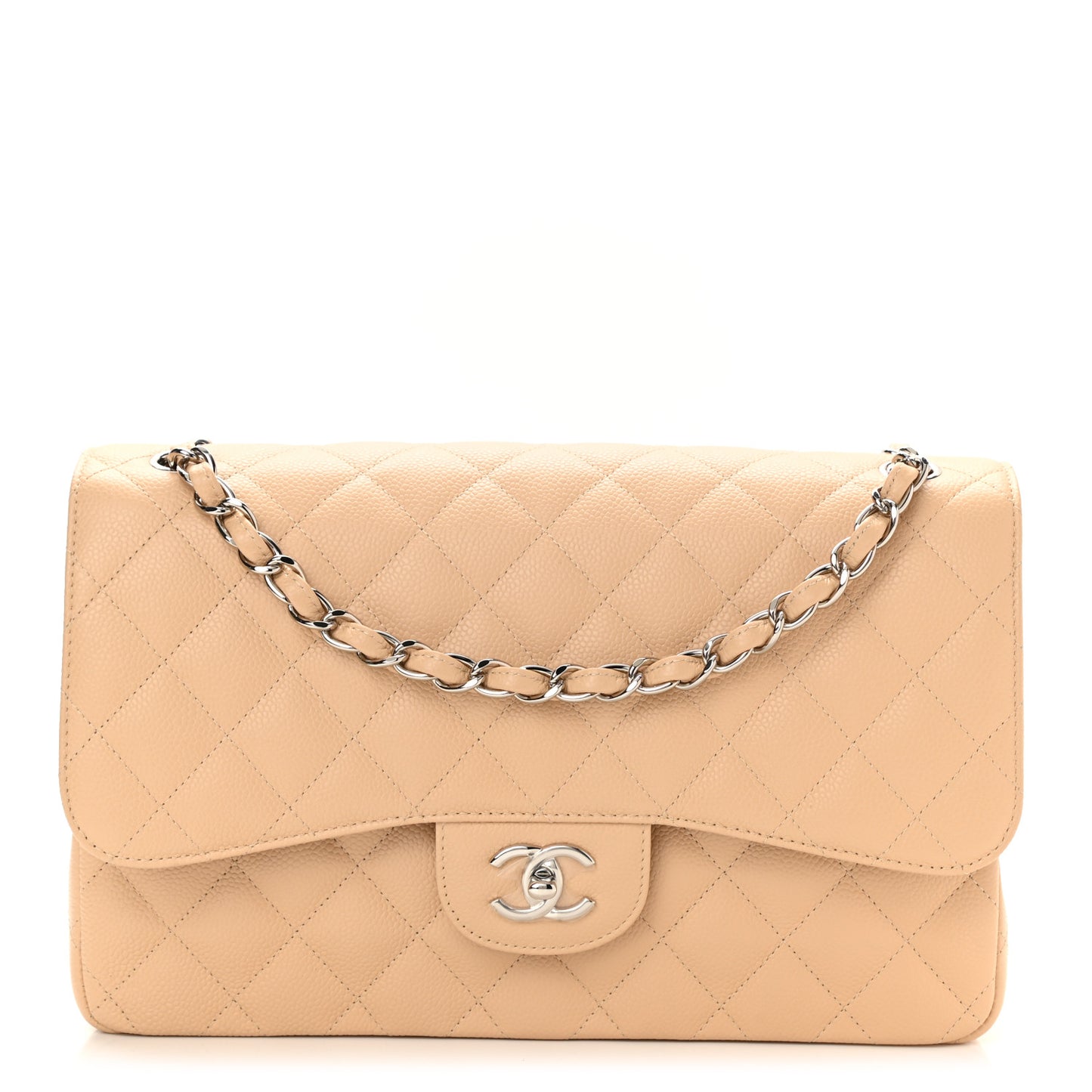Caviar Quilted Jumbo Double Flap Beige
