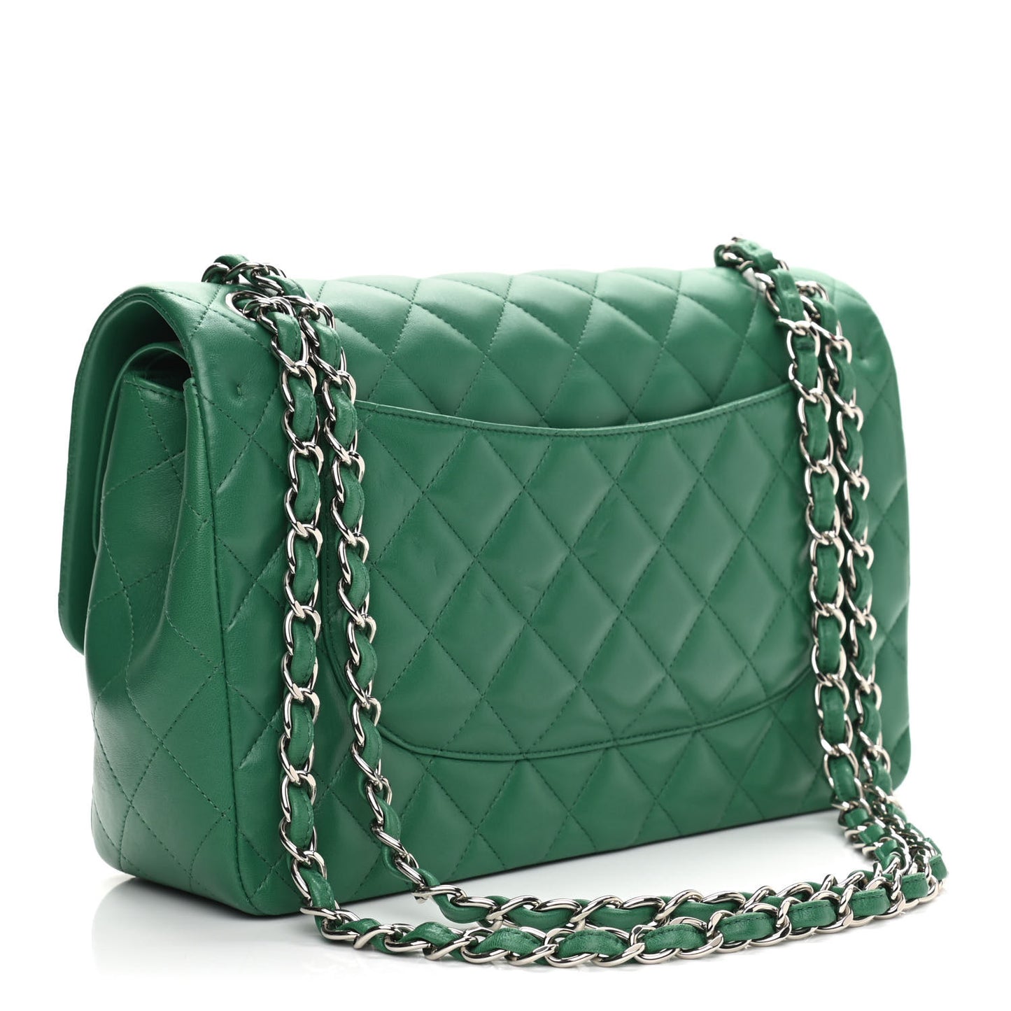 Lambskin Quilted Jumbo Double Flap Green