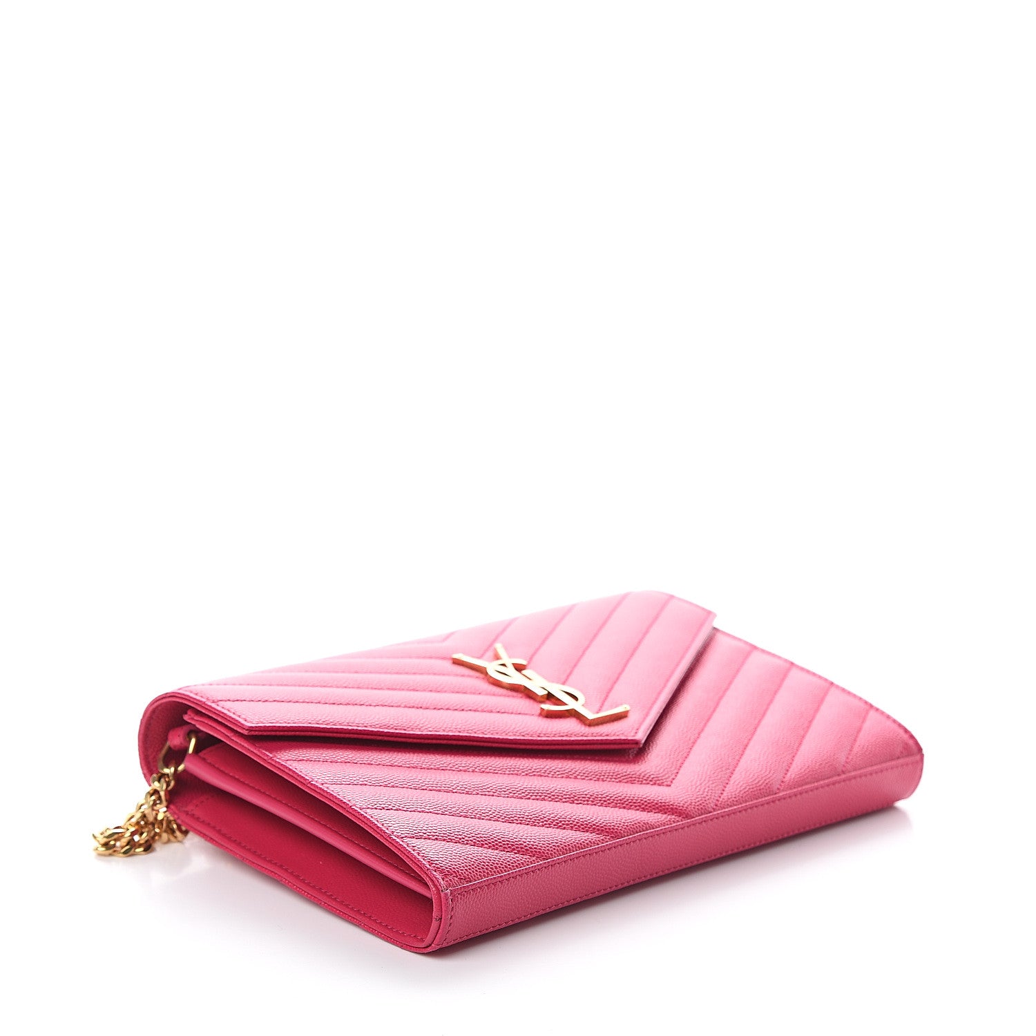 Saint Laurent Grain De Poudre Matelasse Chevron Monogram Chain Wallet Fresh Fuchsia 3 of 9