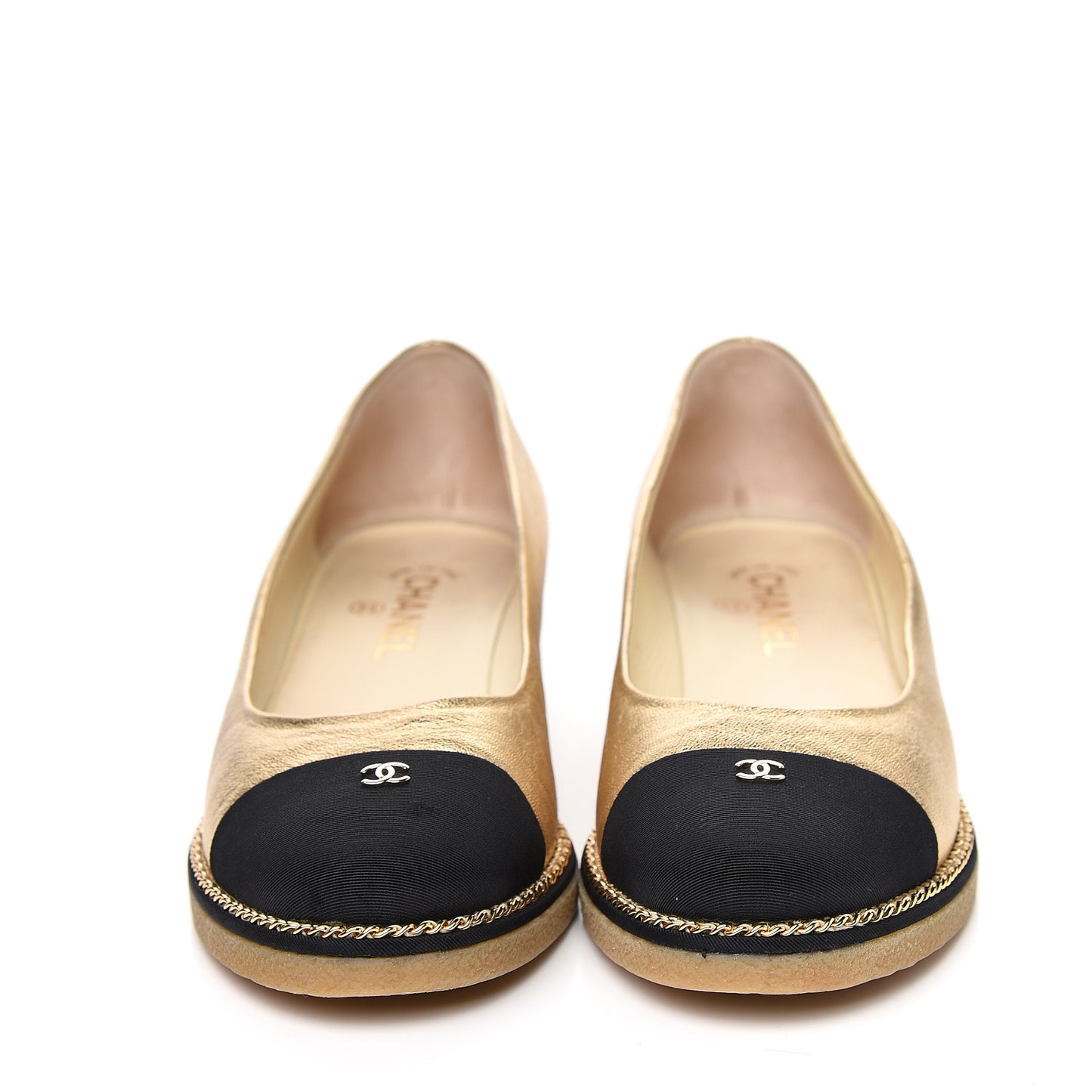 Lambskin Grosgrain Cap Toe CC Wedge Pumps 39.5 Gold
