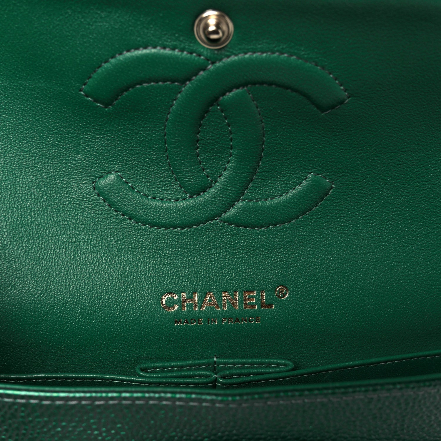 Chanel Metallic Caviar Quilted Medium Double Flap Green 1772658