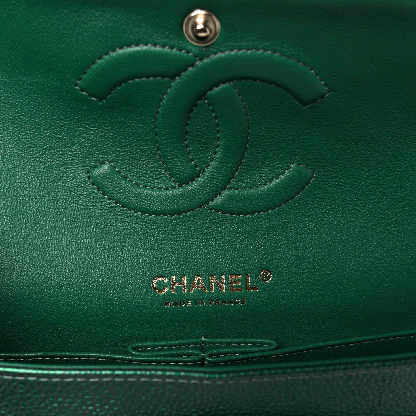 Metallic Caviar Quilted Medium Double Flap Green