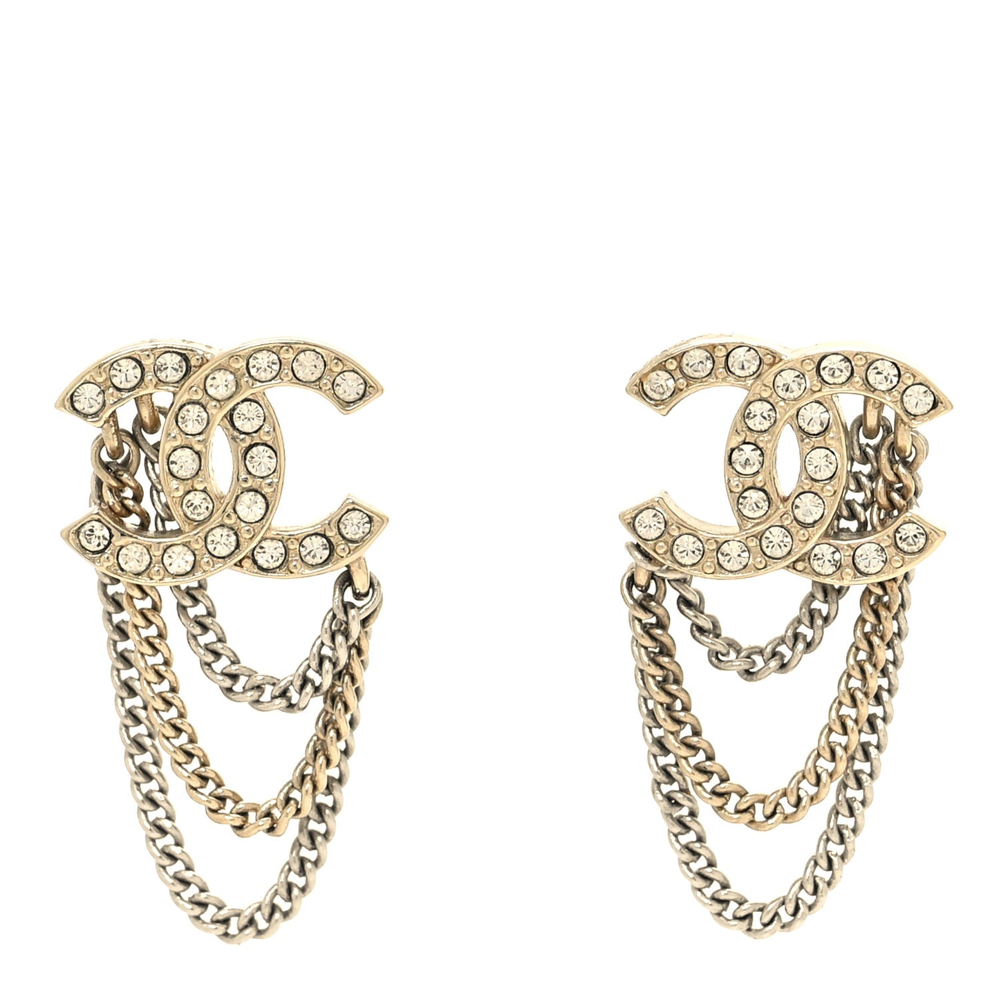 Crystal Chain CC Earrings Gold