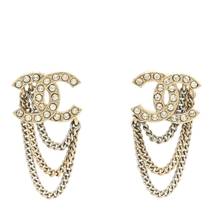 Chanel Crystal Chain CC Earrings Gold 1 of 5