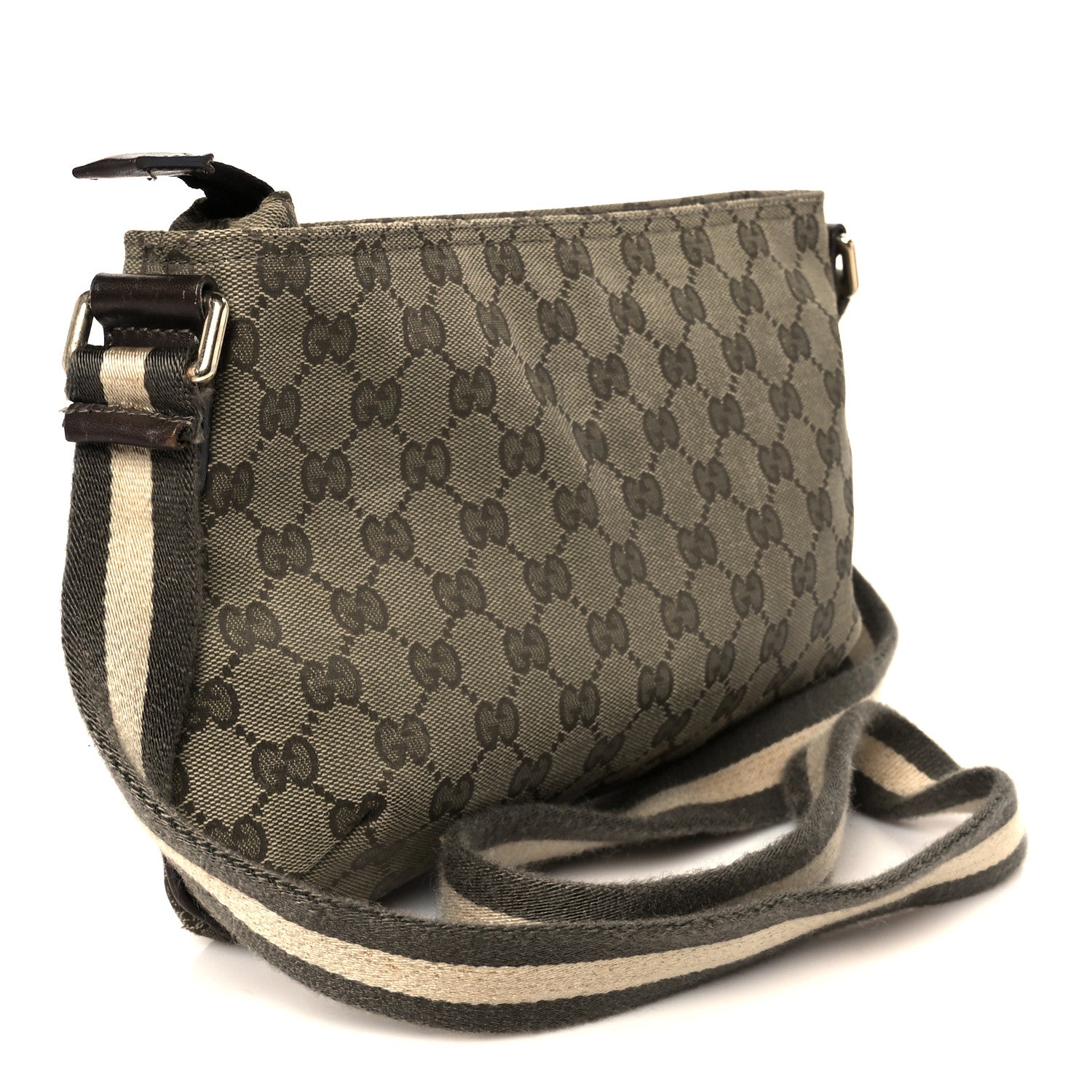 Gucci Monogram Web Small Flat Messenger Crossbody Green 3 of 11