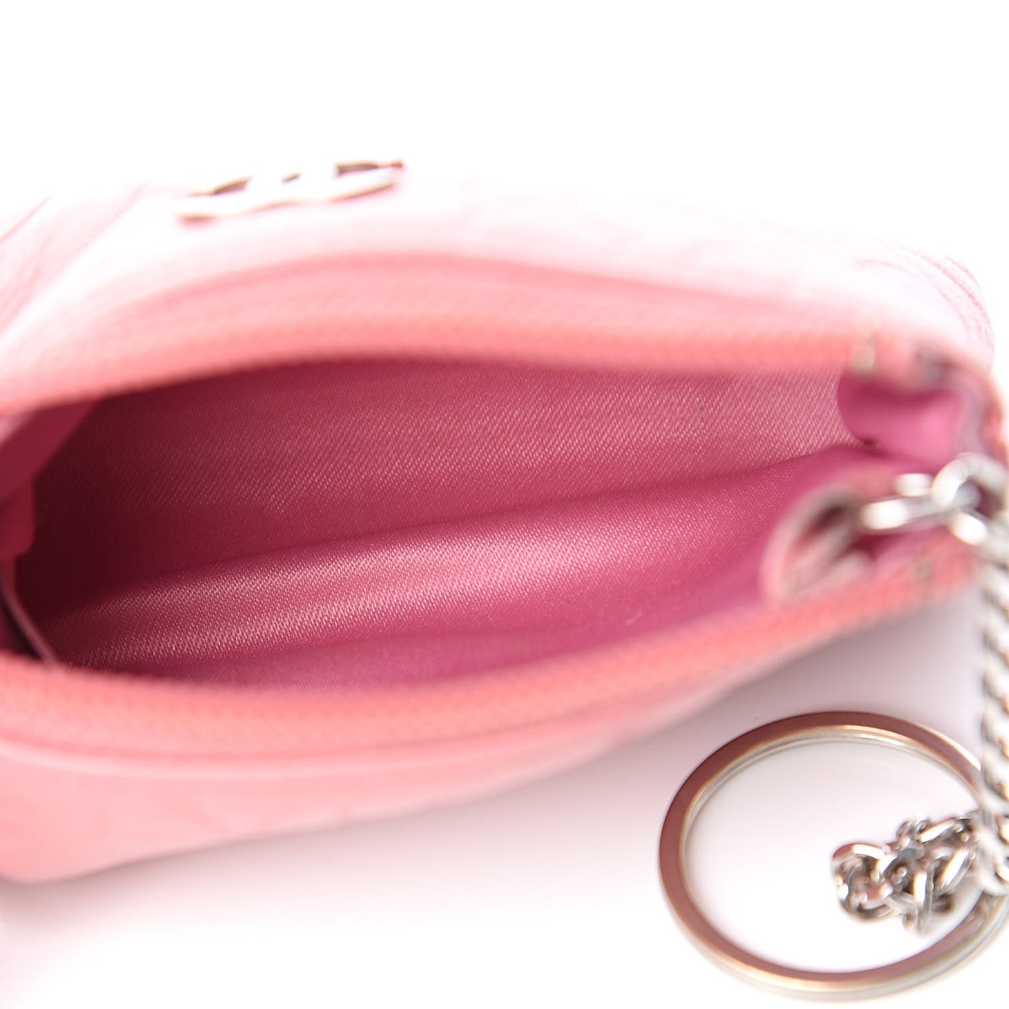 Lambskin Camellia Embossed Key Holder Case Pink