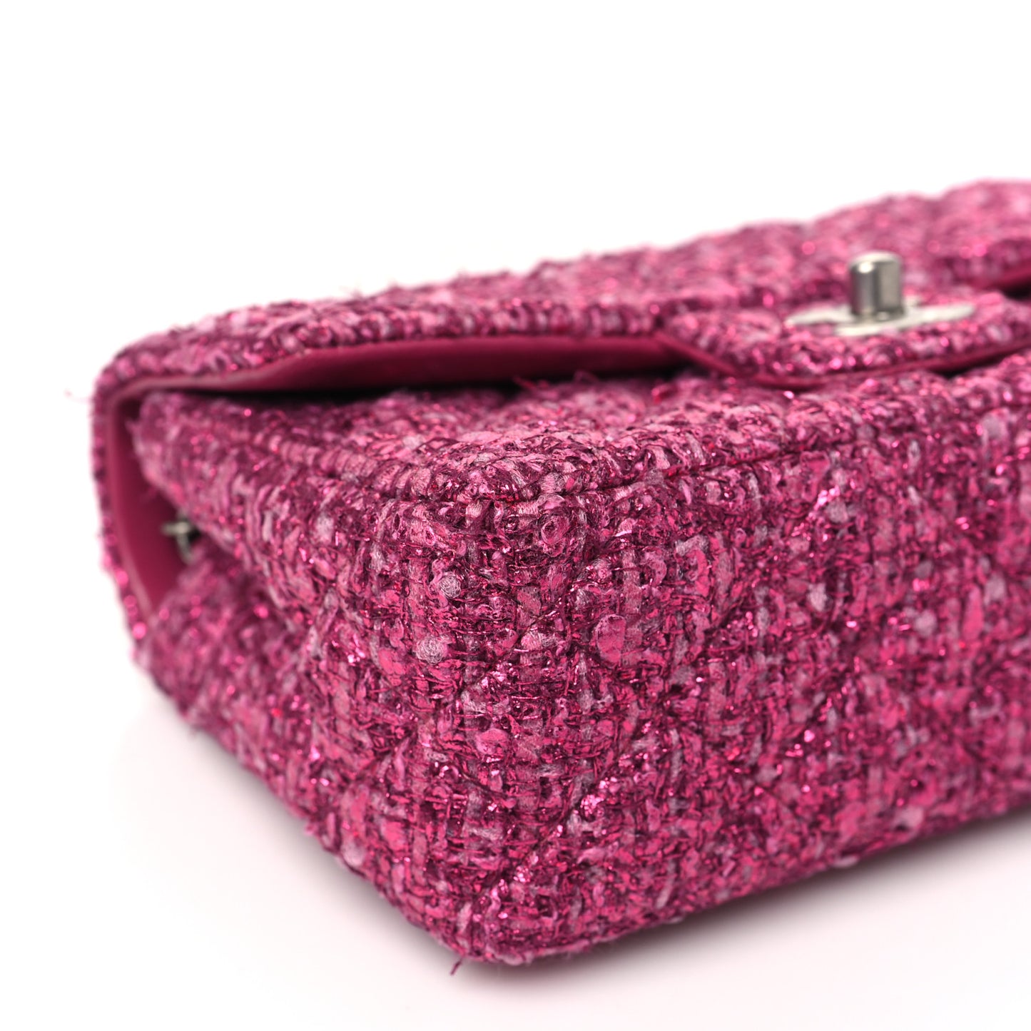 Metallic Tweed Quilted Mini Rectangular Flap Pink