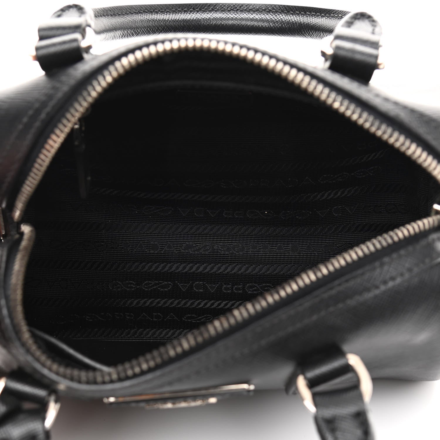 Prada Saffiano Lux Mini Convertible Bowler Black White 5 of 11