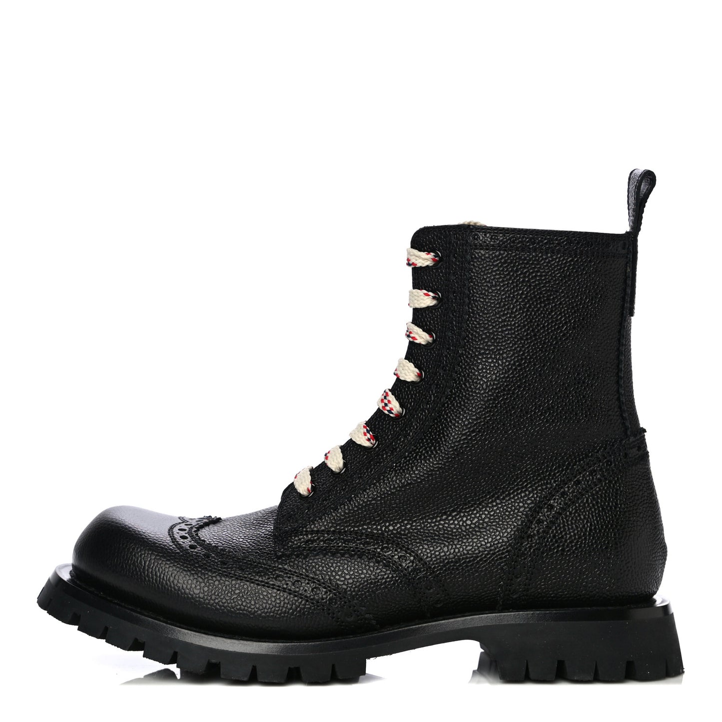 Grained Calfskin Mens Brogue Wingtip Lug Sole Boots 8 Black